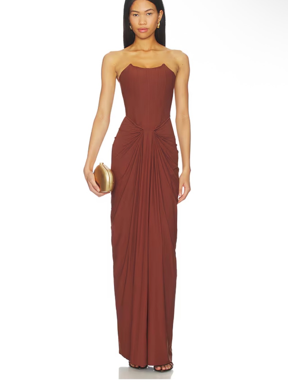 Deme by Gabriella Pearl Dress Mocha Strapless corset bustier gown Revolve S